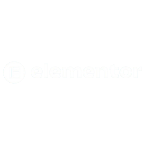 Weißes Logo des "Elementor" Website-Builders.
