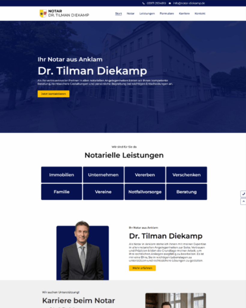 Referenz einer Webseite für einen Notar